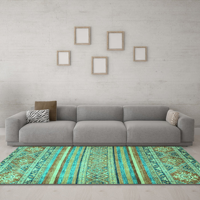 Machine Washable Abstract Turquoise Modern Area Rugs in a Living Room,, wshabs2505turq