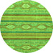 Round Machine Washable Abstract Green Modern Area Rugs, wshabs2506grn