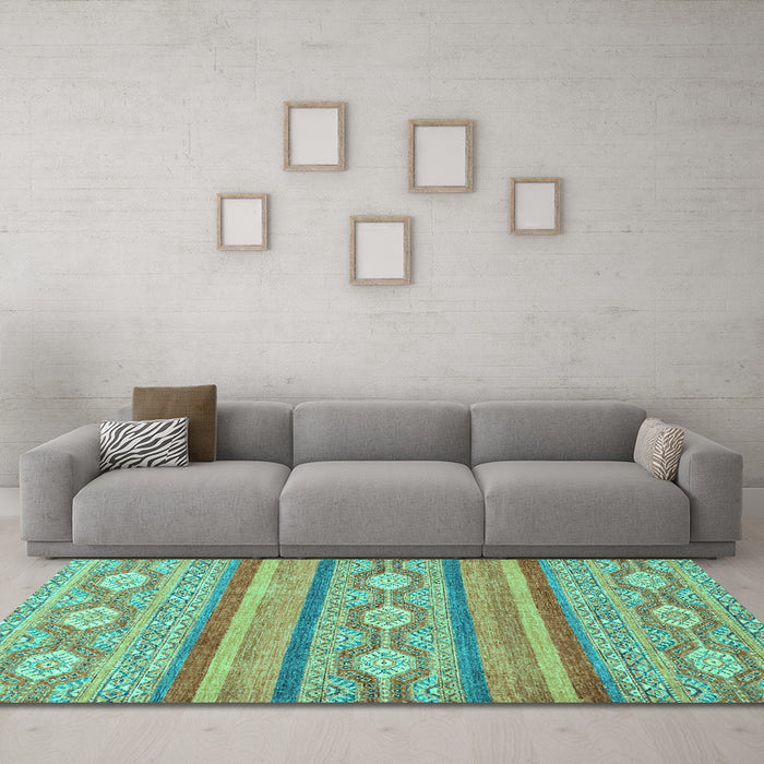 Machine Washable Abstract Turquoise Modern Area Rugs in a Living Room,, wshabs2506turq