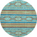 Round Machine Washable Abstract Light Blue Modern Rug, wshabs2506lblu