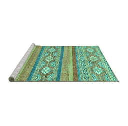 Sideview of Machine Washable Abstract Turquoise Modern Area Rugs, wshabs2506turq