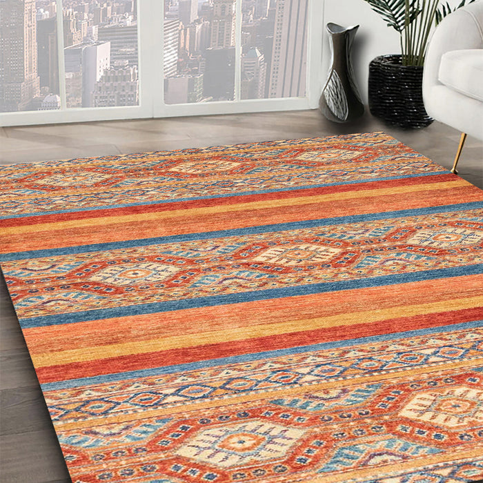 Abstract Red Modern Rug in Family Room, abs2506
