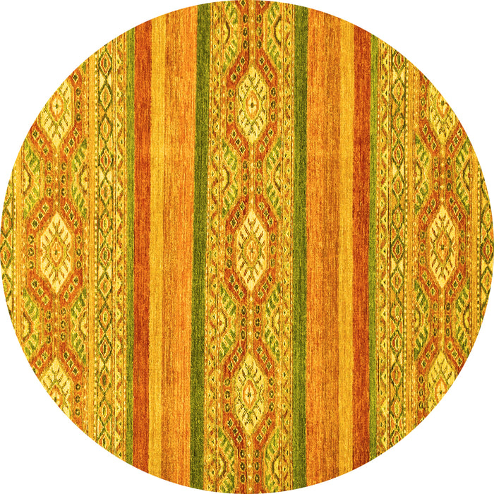 Round Machine Washable Abstract Yellow Modern Rug, wshabs2506yw