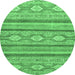 Round Machine Washable Abstract Emerald Green Modern Area Rugs, wshabs2506emgrn