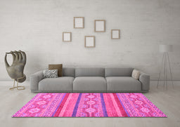Machine Washable Abstract Pink Modern Rug in a Living Room, wshabs2506pnk