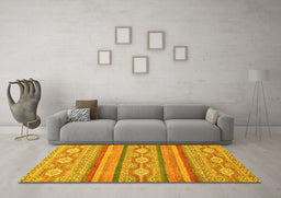 Machine Washable Abstract Yellow Modern Rug in a Living Room, wshabs2506yw