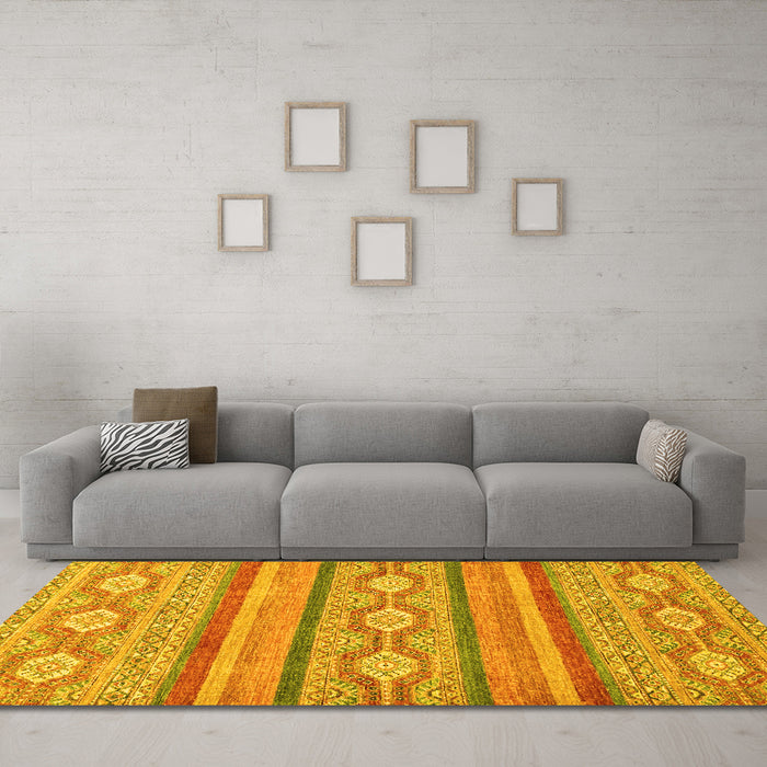 Machine Washable Abstract Yellow Modern Rug in a Living Room, wshabs2506yw