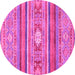 Round Machine Washable Abstract Pink Modern Rug, wshabs2507pnk