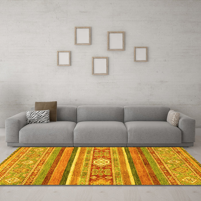 Machine Washable Abstract Yellow Modern Rug in a Living Room, wshabs2507yw
