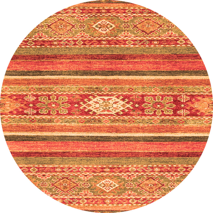 Round Machine Washable Abstract Orange Modern Area Rugs, wshabs2507org