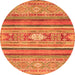 Round Machine Washable Abstract Orange Modern Area Rugs, wshabs2507org