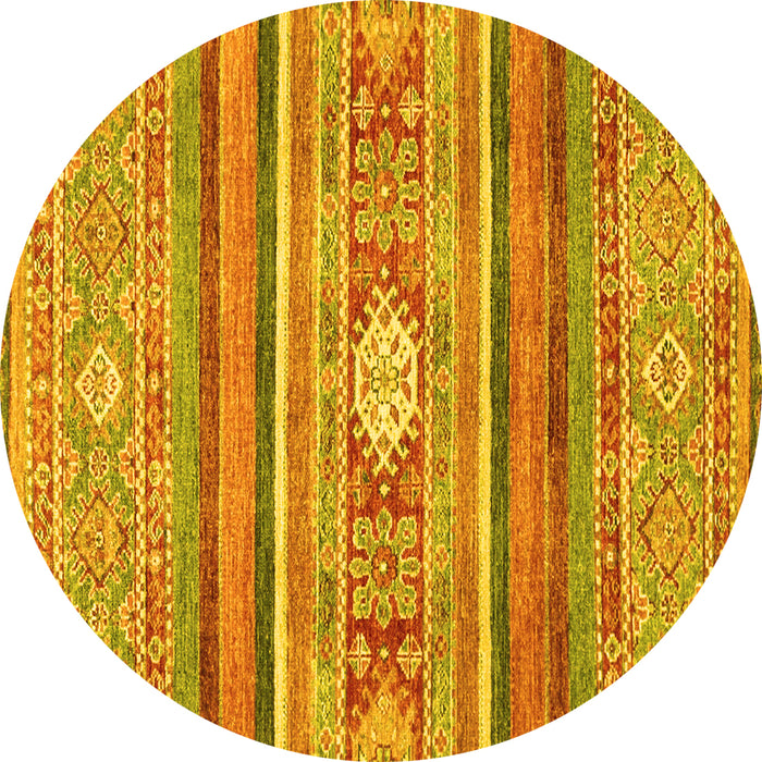 Round Machine Washable Abstract Yellow Modern Rug, wshabs2507yw
