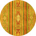 Round Machine Washable Abstract Yellow Modern Rug, wshabs2507yw