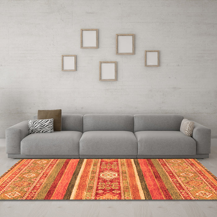 Machine Washable Abstract Orange Modern Area Rugs in a Living Room, wshabs2507org