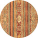 Round Machine Washable Abstract Brown Modern Rug, wshabs2507brn