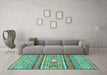 Machine Washable Abstract Turquoise Modern Area Rugs in a Living Room,, wshabs2507turq