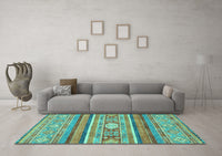 Machine Washable Abstract Turquoise Modern Rug, wshabs2507turq