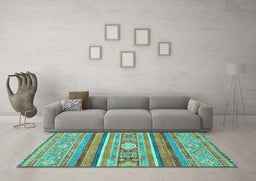 Machine Washable Abstract Turquoise Modern Area Rugs in a Living Room,, wshabs2507turq