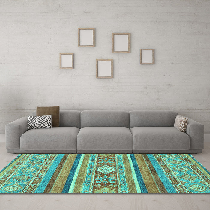 Machine Washable Abstract Turquoise Modern Area Rugs in a Living Room,, wshabs2507turq