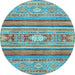 Round Abstract Light Blue Modern Rug, abs2507lblu