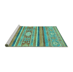 Sideview of Machine Washable Abstract Turquoise Modern Area Rugs, wshabs2507turq