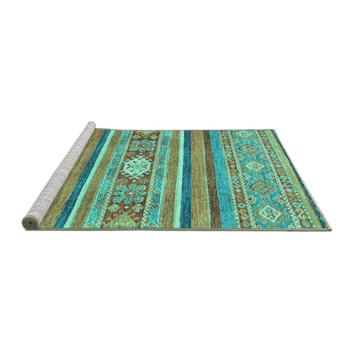 Sideview of Machine Washable Abstract Turquoise Modern Area Rugs, wshabs2507turq