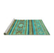 Sideview of Machine Washable Abstract Turquoise Modern Area Rugs, wshabs2507turq