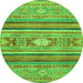 Round Machine Washable Abstract Green Modern Area Rugs, wshabs2507grn