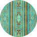 Round Machine Washable Abstract Turquoise Modern Area Rugs, wshabs2507turq