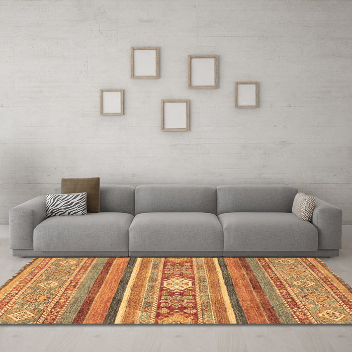 Machine Washable Abstract Brown Modern Rug in a Living Room,, wshabs2507brn