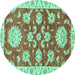 Round Oriental Turquoise Traditional Rug, abs2508turq