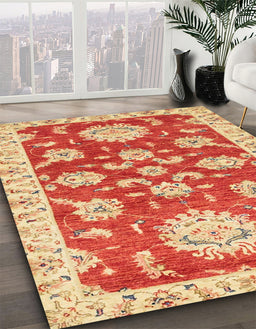 Abstract Neon Red Oriental Rug in Family Room, abs2508