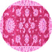 Round Machine Washable Oriental Pink Traditional Rug, wshabs2508pnk