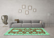 Machine Washable Oriental Turquoise Traditional Area Rugs in a Living Room,, wshabs2508turq