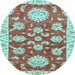 Round Oriental Light Blue Traditional Rug, abs2508lblu