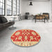 Round Machine Washable Abstract Neon Red Rug in a Office, wshabs2508