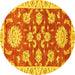 Round Machine Washable Oriental Yellow Traditional Rug, wshabs2508yw