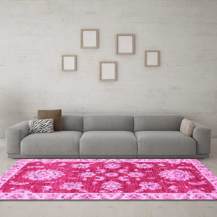 Machine Washable Oriental Pink Traditional Rug in a Living Room, wshabs2508pnk