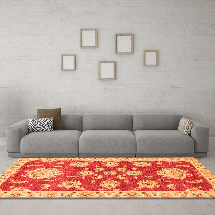 Machine Washable Oriental Orange Traditional Area Rugs in a Living Room, wshabs2508org