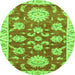 Round Oriental Green Traditional Rug, abs2508grn