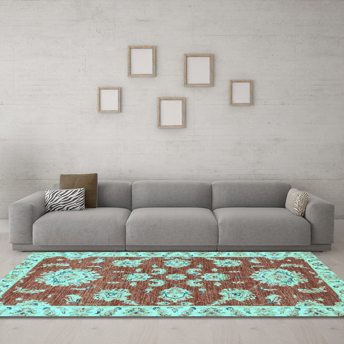 Machine Washable Oriental Light Blue Traditional Rug in a Living Room, wshabs2508lblu