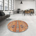 Round Abstract Chestnut Red Modern Rug in a Office, abs2509