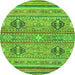 Round Machine Washable Abstract Green Modern Area Rugs, wshabs2509grn