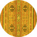 Round Machine Washable Abstract Yellow Modern Rug, wshabs2509yw