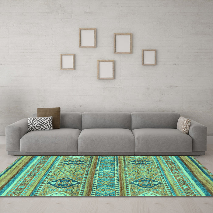 Machine Washable Abstract Turquoise Modern Area Rugs in a Living Room,, wshabs2509turq