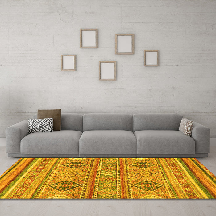 Machine Washable Abstract Yellow Modern Rug in a Living Room, wshabs2509yw