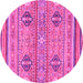 Round Machine Washable Abstract Pink Modern Rug, wshabs2509pnk