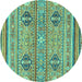 Round Machine Washable Abstract Turquoise Modern Area Rugs, wshabs2509turq