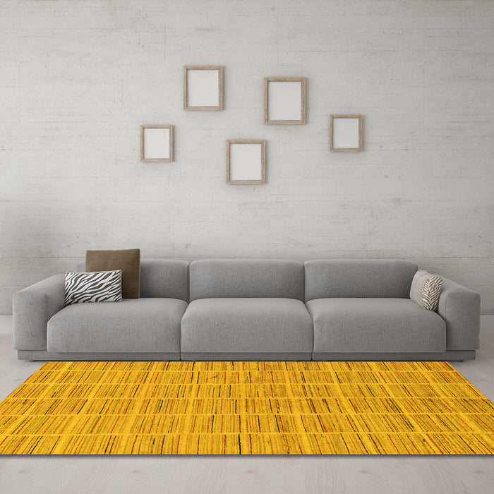 Machine Washable Checkered Yellow Modern Rug in a Living Room, wshabs250yw