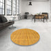 Round Machine Washable Abstract Orange Rug in a Office, wshabs250